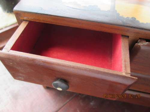 VINTAGE DETAILED MINIATURE CABINET/DRAWERS. WITH INLAYS ETC. PLEASE SEE